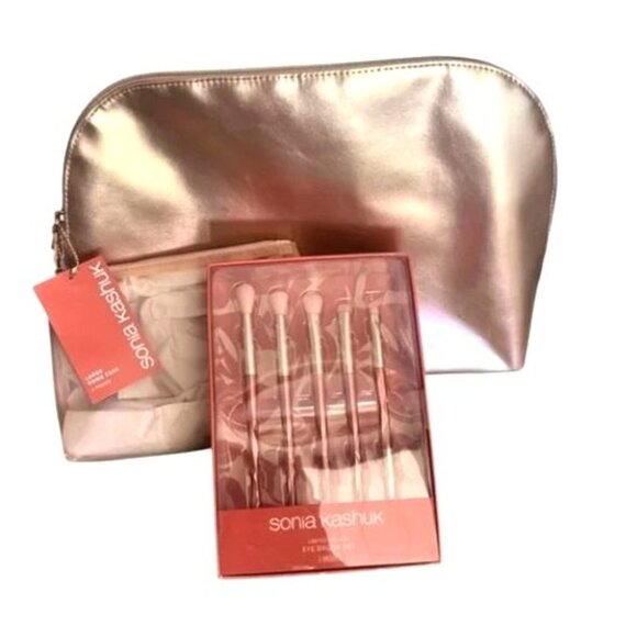 NWT Sonia Kashuk Dome Cosmetic Bag, Small Bag, Make-up Brush Set - Rose Gold Met - Picture 3 of 8